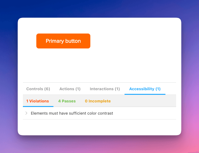 The results of the accessiblity check in the browser
