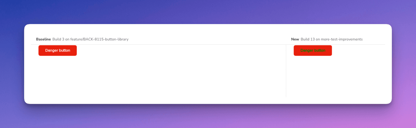 The UI on Chromatic, showing the visual regression in the current PR